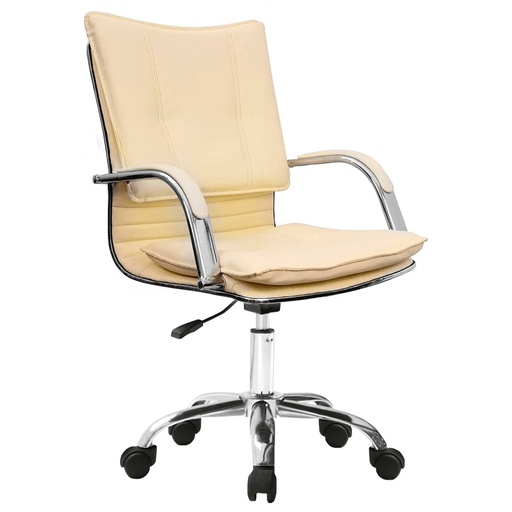 Te presentamos esta práctica silla de oficina, confeccionada en cuerina y espuma de alta calidad, base metálica de 5 radios con ruedas dobles. Cuenta con apoyabrazos acolchonados, super cómodos. Silla giratoria con altura regulable a gas, asiento amplio y respaldo bajo. ¡Gran confort!