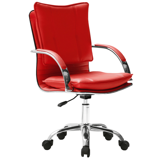 Te presentamos esta práctica silla de oficina, confeccionada en cuerina y espuma de alta calidad, base metálica de 5 radios con ruedas dobles. Cuenta con apoyabrazos acolchonados, super cómodos. Silla giratoria con altura regulable a gas, asiento amplio y respaldo bajo. ¡Gran confort!