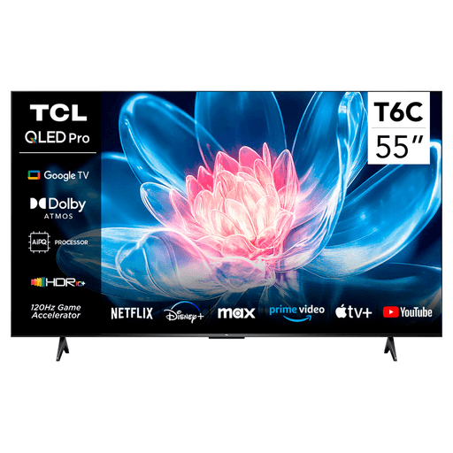 Llevá el entretenimiento de tu hogar a otro nivel con el Smart TV TCL 55” 4K UHD. Su pantalla QLED ofrece colores intensos, excelente contraste y un alto nivel de detalle para que disfrutes de imágenes más realistas en cada escena. La resolución 4K UHD junto al procesador AiPQ Pro optimizan automáticamente el contenido para brindar una calidad visual superior. Además, incorpora HDMI 2.1 y una alta tasa de refresco que mejoran la fluidez en videojuegos, deportes y películas de acción. El sonido envolvente con Dolby Atmos completa la experiencia con un audio más inmersivo, mientras que Google TV te permite acceder fácilmente a tus aplicaciones favoritas, utilizar comandos de voz y disfrutar de una interfaz intuitiva en un elegante diseño sin bordes.