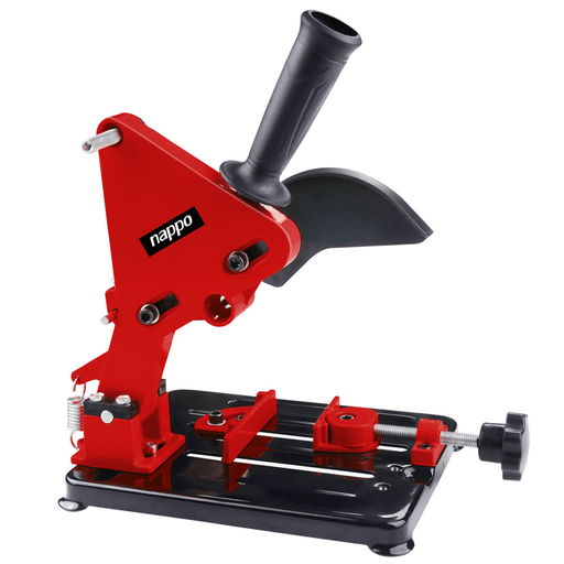 Soporte Nappo NHA-048 diseñado para convertir tu amoladora angular en una mini máquina de corte. El soporte permite realizar cortes rectos o en ángulos, además tiene su propio protector, que ayuda a dirigir las virutas lejos evitando posibles accidentes.