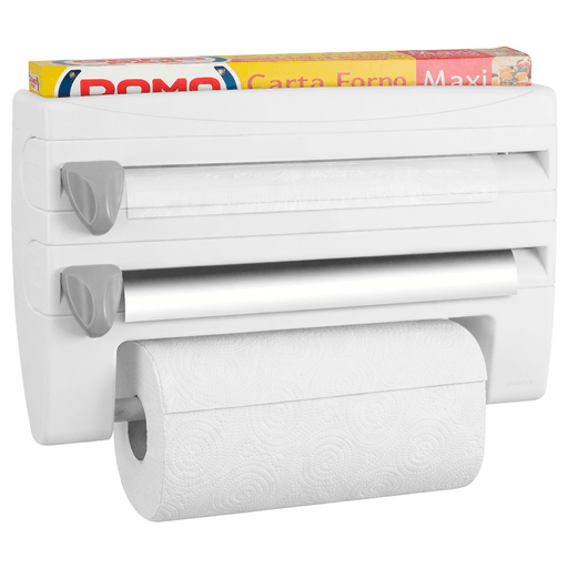 Optimizá el espacio y la organización de tu cocina con este práctico soporte dispensador multifuncional, diseñado para mantener siempre a mano film, papel de aluminio y toallas de papel en un solo lugar. Su sistema de corte integrado permite un uso sencillo y preciso, facilitando cada tarea diaria sin esfuerzo. Fabricado en material resistente y con instalación en pared, combina durabilidad, comodidad y un diseño moderno que se adapta perfectamente a cualquier cocina, aportando orden y funcionalidad en cada uso.