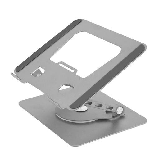 El soporte para notebook de aluminio con base giratoria de 360° es el accesorio perfecto para trabajar de forma cómoda y ergonómica en cualquier lugar. Este producto es fácil de transportar gracias a su diseño plegable, que permite guardarlo fácilmente en una mochila o bolso. Además, su altura ajustable te permite encontrar la posición ideal para trabajar sin molestar tu postura. Tiene base antideslizante y ranuras para ventilación que ayudan a mantener tu notebook fresca y funcionando de manera óptima.