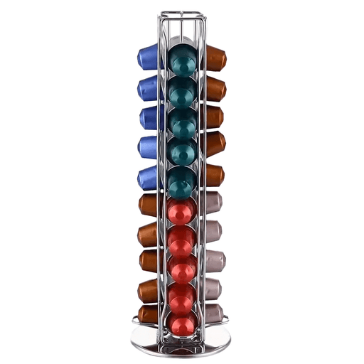 Mantené tus cápsulas siempre organizadas con estilo gracias a este soporte metálico de un solo nivel, con capacidad para hasta 40 cápsulas. Su base giratoria de 360° permite un acceso cómodo desde cualquier ángulo, y su diseño compacto y robusto optimiza el espacio disponible. Ideal para cocinas, oficinas o salas de estar, combina funcionalidad y estética moderna en una solución práctica y fácil de usar.