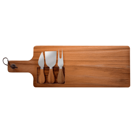 Este Set de Tabla para Quesos, fabricado en madera natural de 49 x 16cm, combina sofisticación y funcionalidad. Su diseño robusto incluye una práctica ranura para organizar los utensilios, manteniendo el espacio limpio y ordenado. Los tres utensilios de acero inoxidable, que incluyen un tenedor, un cuchillo y una spatula, cuentan con mangos de madera premium, ofreciendo cortes precisos y un manejo cómodo. Resistente al uso diario y fácil de limpiar, su mango con cuerda permite colgar la tabla fácilmente manteniendo tu cocina ordenada. Este set es perfecto para elevar cualquier experiencia culinaria, desde comidas cotidianas hasta eventos especiales.