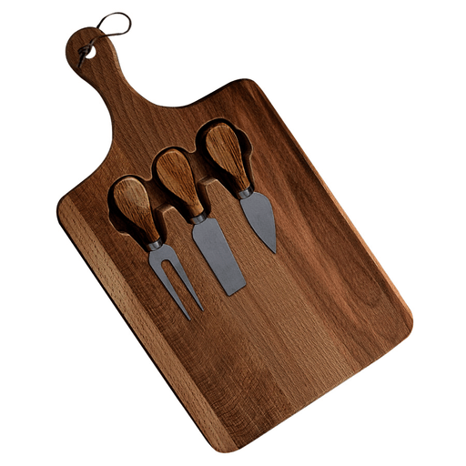 Esta Tabla para Quesos combina funcionalidad y elegancia con su diseño sofisticado en madera natural, ideal para destacar en cualquier ocasión especial. Incorpora una práctica ranura para guardar los tres utensilios incluidos, fabricados en acero inoxidable con mangos de madera premium: un tenedor, un cuchillo y un cuchillo de avión estrecho, perfectos para cortar y servir diferentes tipos de quesos. Su mango con cuerda facilita el almacenamiento colgante, mientras que su resistencia al uso diario y su fácil limpieza aseguran una experiencia práctica y duradera.