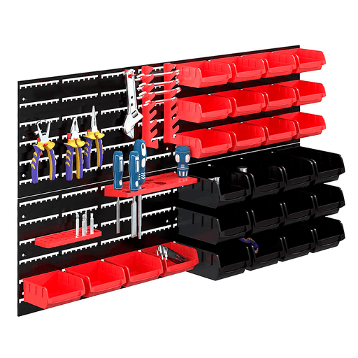 Este tablero organizador NAPPO es una solución práctica y eficiente para mantener tu taller, garaje o espacio de trabajo ordenado. Con él es posible colgar todas tus herramientas de manera ordenada y visible, lo que facilita su localización y uso. Podrás colgarlo fácilmente en la pared, lo que te permitirá ahorrar espacio y tener todo lo que necesitás a mano sin que nada se pierda. Además, su diseño resistente y duradero garantiza un uso prolongado independientemente de la humedad o lo que decidas colocar en él.