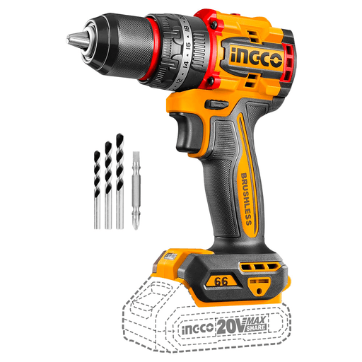 Este taladro atornilladora INGCO es perfecto para todas tus tareas de bricolaje en tu hogar. Ofrece hasta 66Nm de par, 2 velocidades de 500- 2000rpm y función percutora de hasta 30.000bpm. Además, cuenta con portabrocas metálico de 13mm, luz LED e incluye broca Cr-V de 65mm y 3 brocas para mampostería.