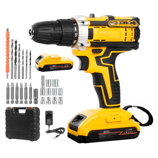 El taladro inalámbrico con accesorios y maletín es una herramienta práctica y versátil, ideal para trabajos de bricolaje, mantenimiento y reparaciones en el hogar. Ofrece un rendimiento eficiente gracias a sus 2 velocidades y 18 niveles de ajuste, permitiendo atornillar y perforar distintos materiales con precisión. Su diseño ergonómico con mango antideslizante y función reversa brinda mayor control y comodidad en cada uso, mientras que la luz LED integrada mejora la visibilidad en zonas de trabajo con poca iluminación. Incluye 2 baterías de iones de litio para mayor autonomía, junto a un completo set de accesorios y un maletín de transporte, ideal para mantener todo organizado y listo para cualquier tarea.