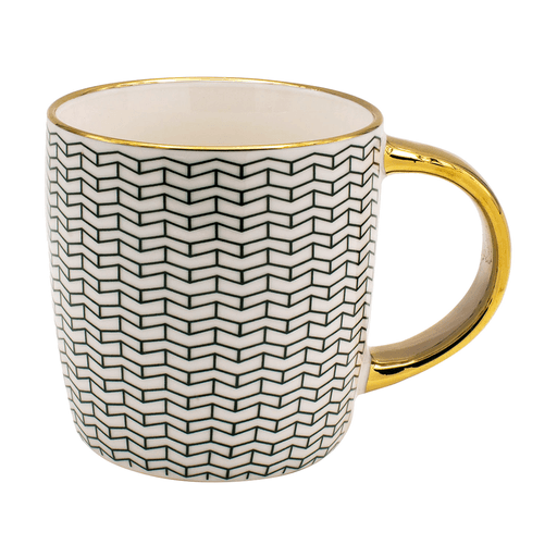 Esta taza de cerámica de 350ml con asa y detalles en dorado es perfecta para disfrutar de tu café con estilo. Es ideal para cualquier tipo de bebida, ya que soporta tanto temperaturas frías como calientes. Añadí sofisticación a tu vajilla con esta taza que sin dudas será el centro de atención en tus reuniones o momentos de relajación.