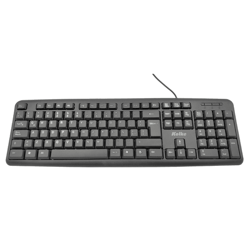 Este teclado Kolke con conexión USB ofrece un diseño estándar de 105 teclas en español, incluyendo teclado numérico para mayor comodidad. Su estructura proporciona una gran sensación al teclear, ideal para largas jornadas de trabajo o estudio. Es una opción práctica y funcional para cualquier escritorio.