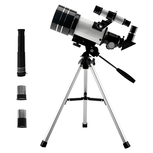 Este telescopio reflector es ideal para niños, adultos y estudiantes de astronomía que buscan explorar el cielo. Con un lente óptico de 70mm de apertura y oculares que aumentan entre 15 y 150 veces, te ofrece una experiencia de observación excepcional con un campo de visión más amplio y brillante. Además, cuenta con apertura de distancia focal de 300mm, oculares de 20mm y 6mm y te permite transportarlo fácilmente para observar las estrellas o la luna desde donde quieras.