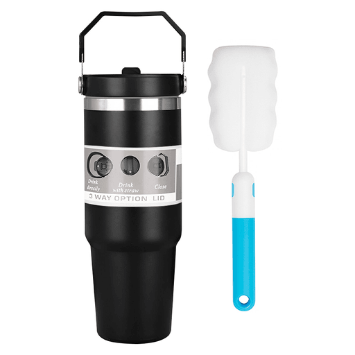 Este vaso térmico de 900ml, fabricado en acero inoxidable con aislamiento al vacío de doble pared, está diseñado para conservar la temperatura de tus bebidas por más tiempo, siendo ideal para agua, café o té. Su diseño elegante y funcional lo hace perfecto para usar en el trabajo, durante viajes o en cualquier momento del día. Cuenta con una práctica manija de transporte y su formato es apto para portavasos, lo que facilita llevarlo cómodamente en el auto. Además, incluye una tapa con sorbete de plástico, que permite disfrutar tus bebidas favoritas de forma práctica, segura y sin derrames.