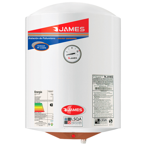 Este termotanque JAMES cilíndrico de cobre es la solución perfecta para obtener agua caliente de manera eficiente y confiable. Fabricado con los mejores materiales, este tanque de cobre garantiza durabilidad y resistencia.  Su diseño cilíndrico lo hace compacto y fácil de instalar en cualquier espacio, ya sea en una vivienda o en un establecimiento comercial. Con una capacidad de 40 litros, este termotanque es ideal para satisfacer las necesidades de agua caliente de una familia pequeña o mediana.