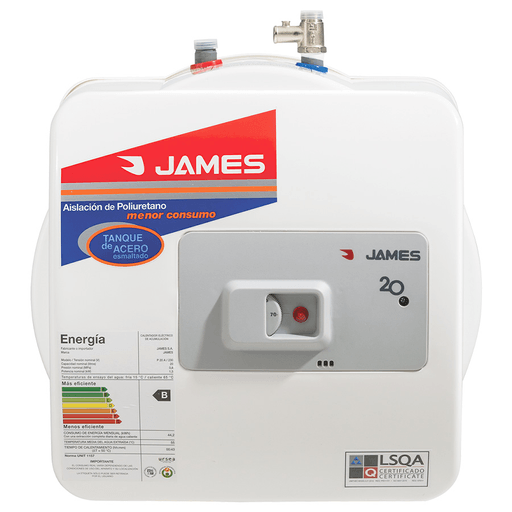 El Termotanque JAMES Prisma de 20 litros combina eficiencia y seguridad en un diseño compacto con salida superior, ideal para espacios reducidos. Su tanque de acero garantiza durabilidad y resistencia a la corrosión, mientras que su potencia de 1500W permite un calentamiento rápido y uniforme del agua. Equipado con válvula de seguridad y termostato regulable hasta 70°C, ofrece un control preciso de la temperatura, adaptándose a tus necesidades diarias con total confianza. Perfecto para quienes buscan funcionalidad y rendimiento en un formato práctico y robusto.