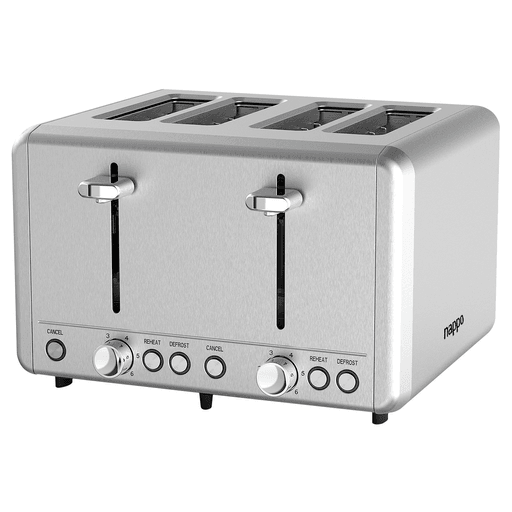 Disfrutá de tus desayunos y meriendas favoritas con esta tostadora doble NAPPO, la cual te permite colocar cuatro rebanadas de pan a la vez para tenerlas listas rápidamente. Su potencia de hasta 1850W, controles independientes y funciones de descongelar, recalentar y cancelar te permitirán obtener tu nivel de tostado preferido independientemente de si el pan se encontraba en el freezer. Cuenta con una construcción en acero inoxidable muy resistente y fácil de limpiar así como con dos bandejas para migas en la parte inferior.