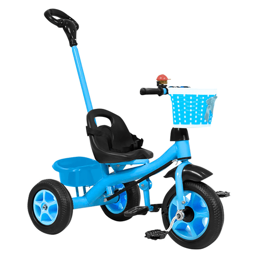 Este triciclo a pedal con empuje manual es el juguete ideal para los más pequeños. Con una capacidad de carga de 50Kg, se adapta fácilmente a distintas etapas de desarrollo. Como triciclo de empuje, es perfecto para niños de 1 a 2 años, ofreciendo una opción segura y cómoda para que los padres guíen la diversión. A medida que el niño crece, se convierte en un triciclo independiente para niños de 2 a 5 años, brindando una experiencia evolutiva y emocionante. Además, cuenta con pedales removibles, manillar de goma, canasto frontal y posterior, y cinturón en el asiento que proporciona seguridad adicional.