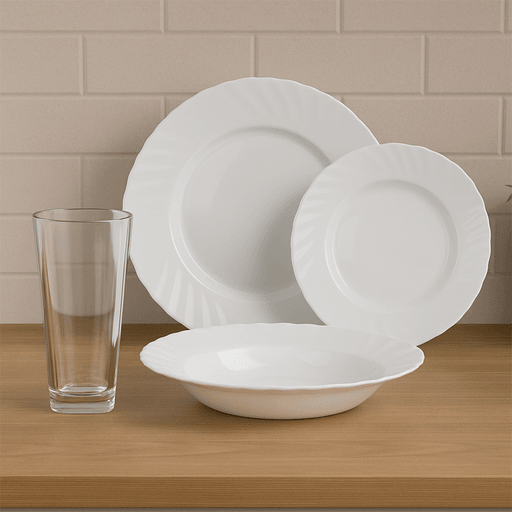 Este Juego de Vajilla es la combinación perfecta de elegancia, funcionalidad y estilo para transformar cualquier comida en un momento especial. Con 16 piezas que incluyen platos llanos, hondos, de postre y vasos de vidrio, este set está pensado para quienes disfrutan de una buena presentación tanto en el día a día como en ocasiones especiales. Fabricado con materiales de alta calidad, es resistente, duradero y apto para microondas y lavavajillas. Su diseño refinado y contemporáneo se adapta a cualquier tipo de mesa, desde la más clásica hasta la más moderna, haciendolo una opción práctica y sofisticada para compartir con familia y amigos.