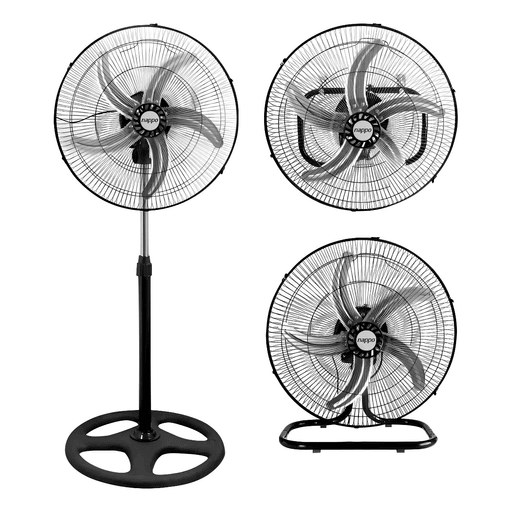 El ventilador NAPPO 3 en 1 ofrece una ventilación potente y versátil, ya que puede usarse como ventilador de pie, de pared o de mesa. Sus aspas metálicas aseguran un buen caudal de aire, mientras que su motor silencioso brinda mayor confort. Cuenta con velocidades regulables y función oscilante para una mejor distribución del aire, siendo una opción práctica y eficiente para el hogar u oficina.

