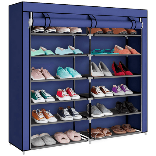 Práctica zapatera DecoTeam de tela plegable con 2 divisiones y 6 estantes. Realizada en tela transpirable de excelente calidad, plástico y metal. Posee cortinas enrollables con velcro y bolsillo en el lateral. Ideal para mantener tus zapatos u otros objetos ordenados y sin ocupar mucho espacio. Además es muy fácil de armar y limpiar.