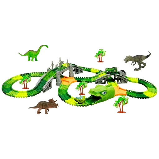 Circuito De Carreras De Dinosaurio De 153 Piezas | Pistas Flexibles Y Creativas | Regalo Para Niños De 3 A 6 Años