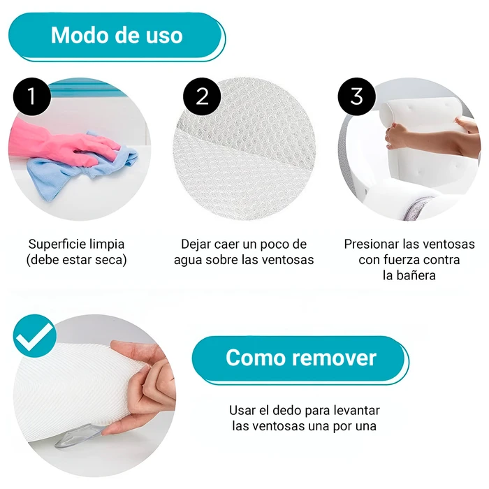 Almohada para Bañera, Tela Air Mesh Antideslizante con Paneles y