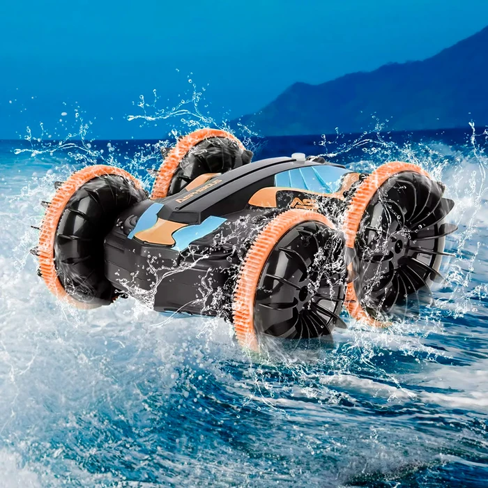 Coche RC Anfibio 4WD Con Chorro De Agua Ajustable – Gira 360° Y 180° – Todoterreno Para Agua, Césped Y Nieve – Regalo 3-12 Años