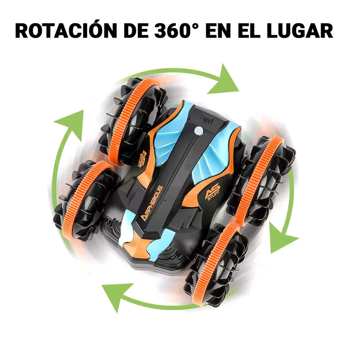 OBEST Coche RC Anfibio 4WD – 2.4 GHz Con Giro 360° Y Luces LED – Incluye 2 Baterías Para 40 Min De Diversión