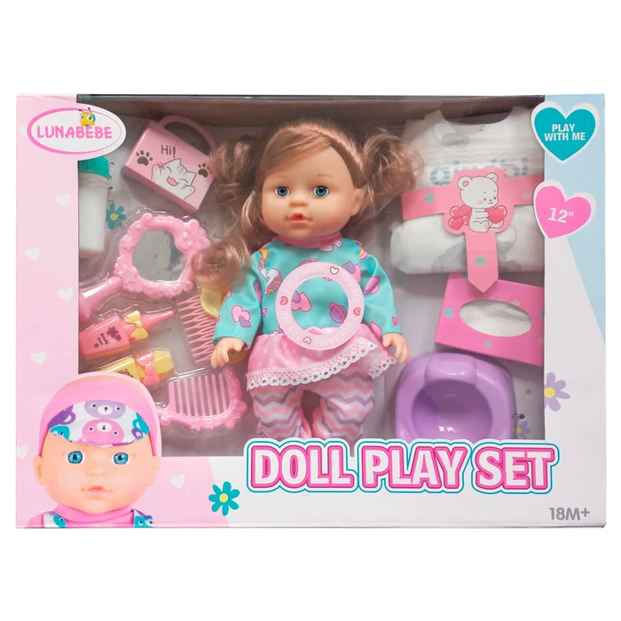 Set Infantil Muñeca de 28cm Realista, Cierra sus Ojos, Toma