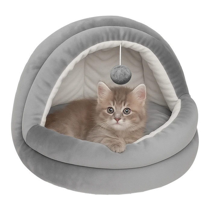 Cama Iglú para Mascotas con Base Antideslizante y Pompón de Felpa