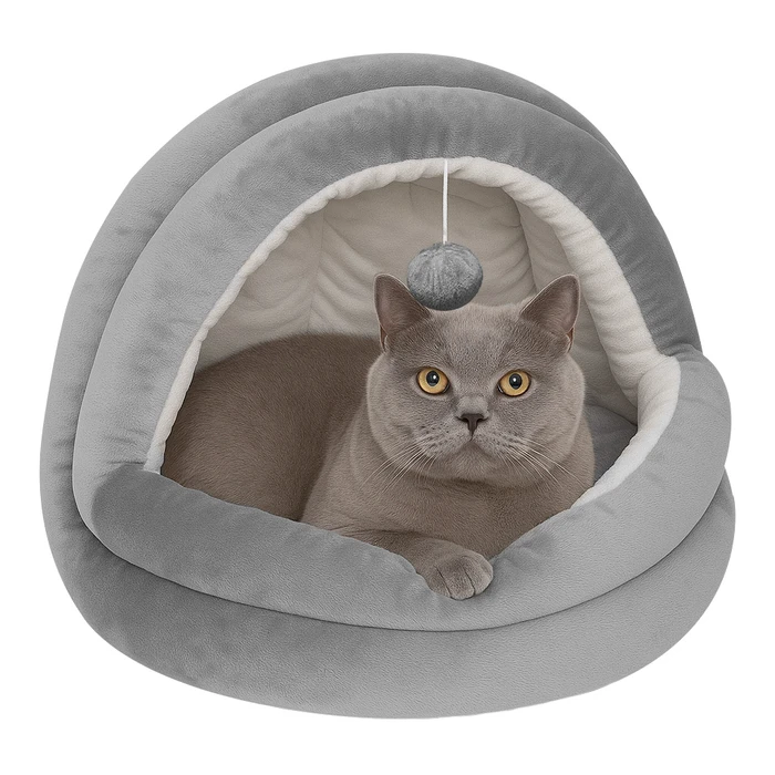 Cama Iglú para Mascotas con Base Antideslizante y Pompón de Felpa - Main Image