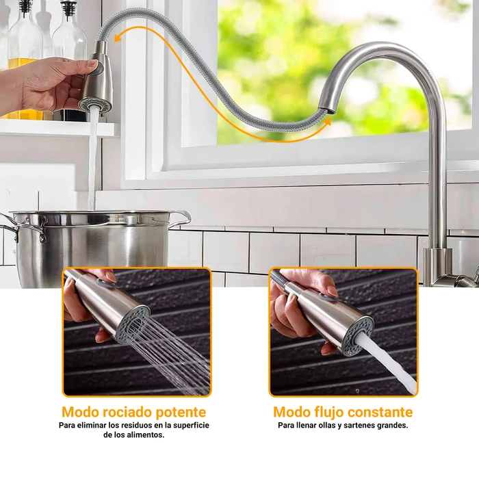 Canilla Monocomando Extensible para Cocina Acero Inoxidable 304