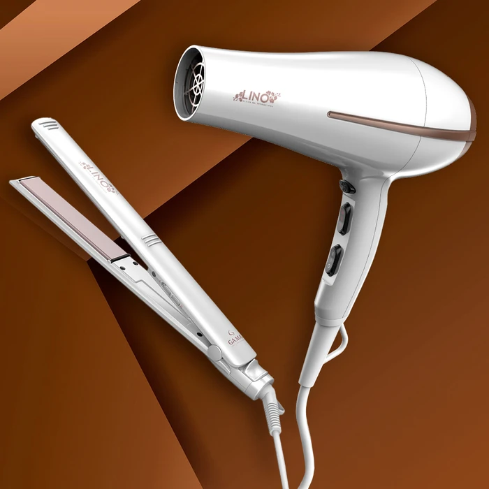 Combo GAMA Plancha de Pelo Elegance Lino ST Ceramic Ion Secador