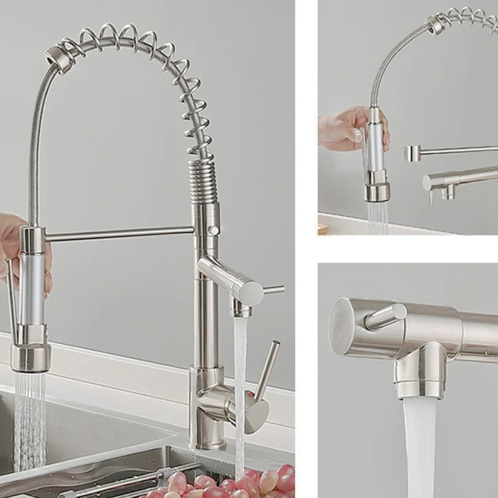 Canilla Monocomando Doble Profesional Flexible para Cocina, con