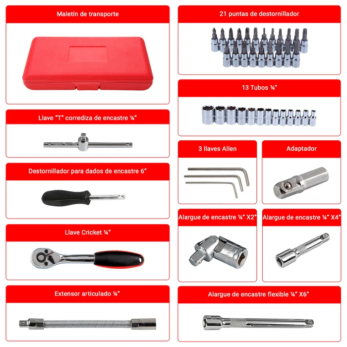 Juego de Dados 46 Piezas con Llaves y Maletín de Transporte, al mejor precio, solo en LOi