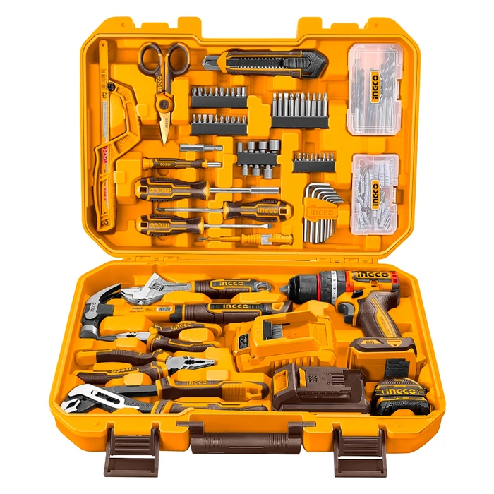 Kit de Herramientas con 166 Piezas, Taladro Atornillador Inalambrico 20V, Batería 2,0Ah, Cargador y Maletín de Transporte