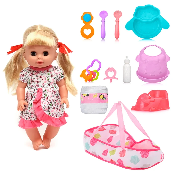 Set Infantil Muñeca de 30cm Realista, Cierra sus Ojos, Toma