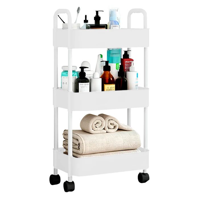 Carrito organizador de metal multiusos con 3 estantes, frutero blanco