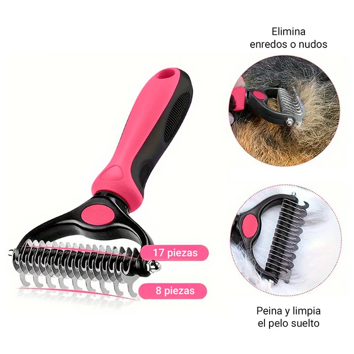 Peine para Mascota, Antinudos, con Cuchillas de Acero Inoxidable y Diseño  Doble - Rosa, oferta LOi.