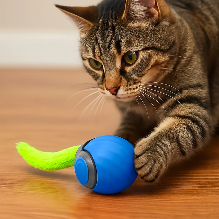 Pelota Interactiva para Mascotas, con Batería recargable y Pluma - Azul,  oferta LOi.