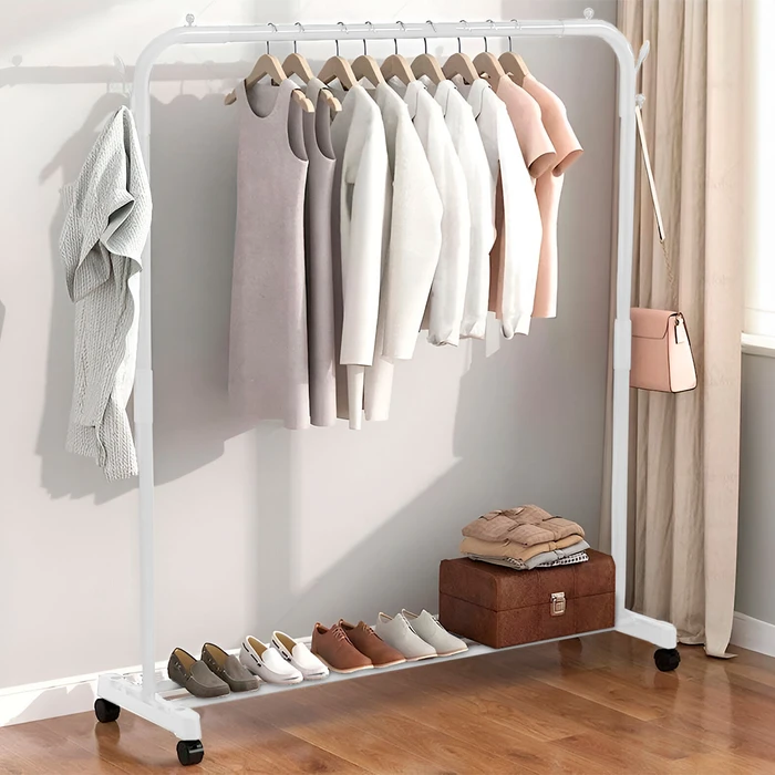 Perchero Con Cajones Y Ruedas - Armario Portátil Para Ropa, Dormitorio O Salón, Blanco Resistente
