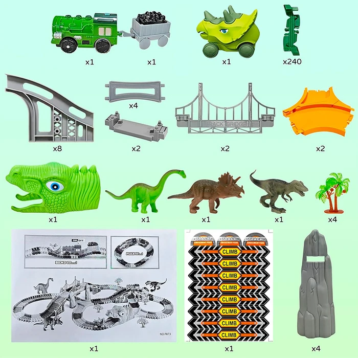 Pista Dinosaurio para Armar, Encastrable y Flexible, Autos