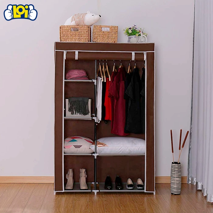 Ropero de Tela Plegable con Perchero y 6 Estantes - Café, oferta LOi.