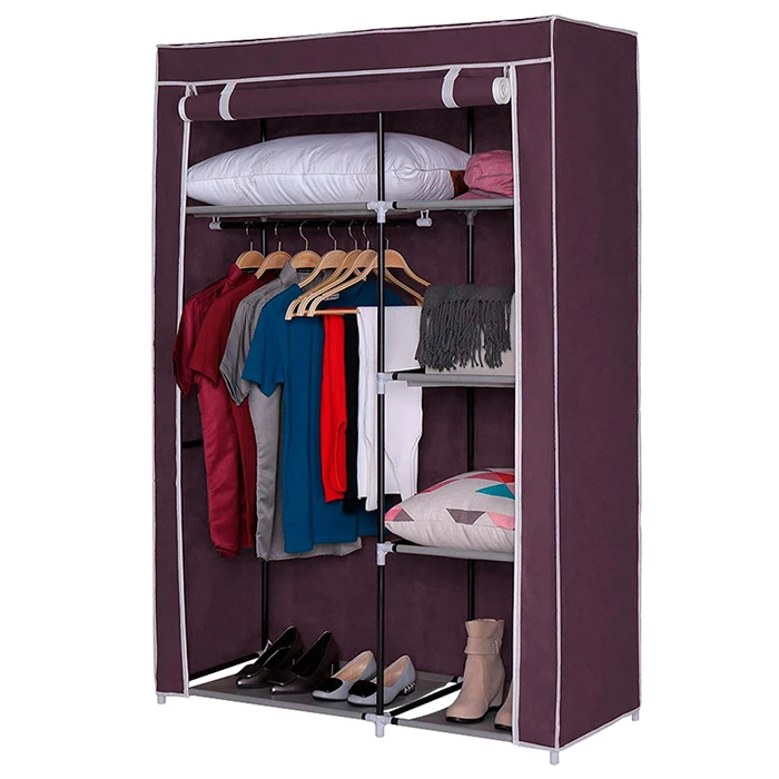 Ropero de Tela Plegable con Perchero y 5 Estantes - Vino, oferta LOi.